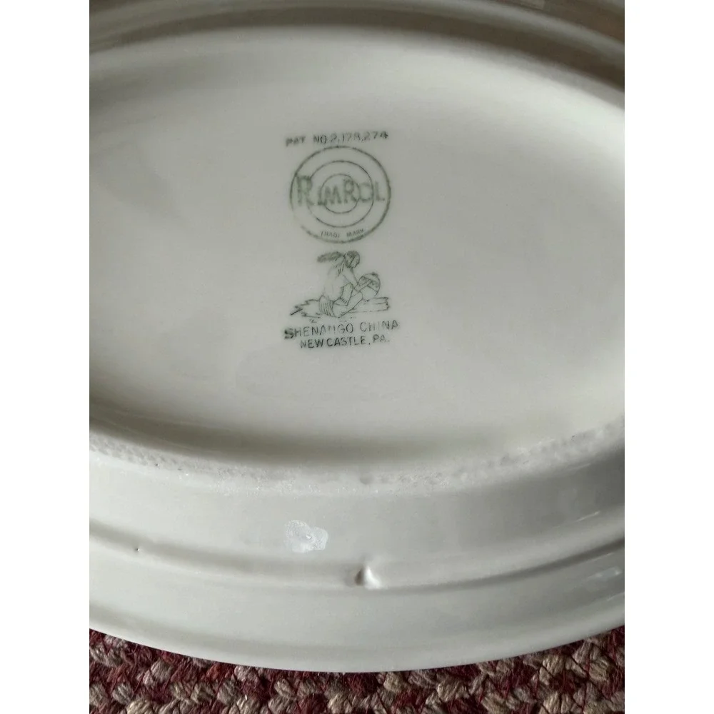 Shenango China Oval Platter Vintage Pink Leaf RimRol Cream Platter - Picture 4 of 4
